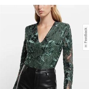 Express Lace Embroidered V-Neck Long Sleeve Bodysuit